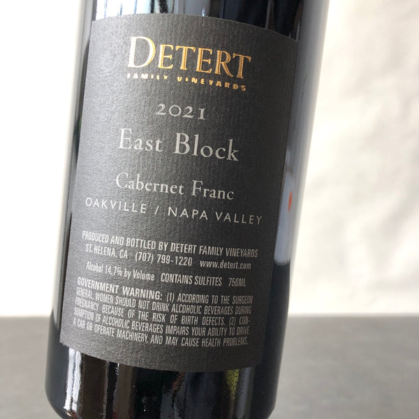 2021 Detert Family Vineyards Oakville 'East Block' Cabernet Franc, California, USA