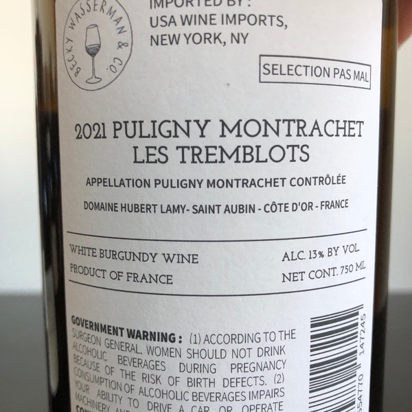 2021 Domaine Hubert Lamy Puligny-Montrachet Les Tremblots Vieilles Vignes, Cote de Beaune, France