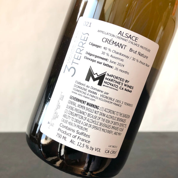 2021 Domaine Mann - Vignoble des 3 Terres Cremant d'Alsace Brut Nature France