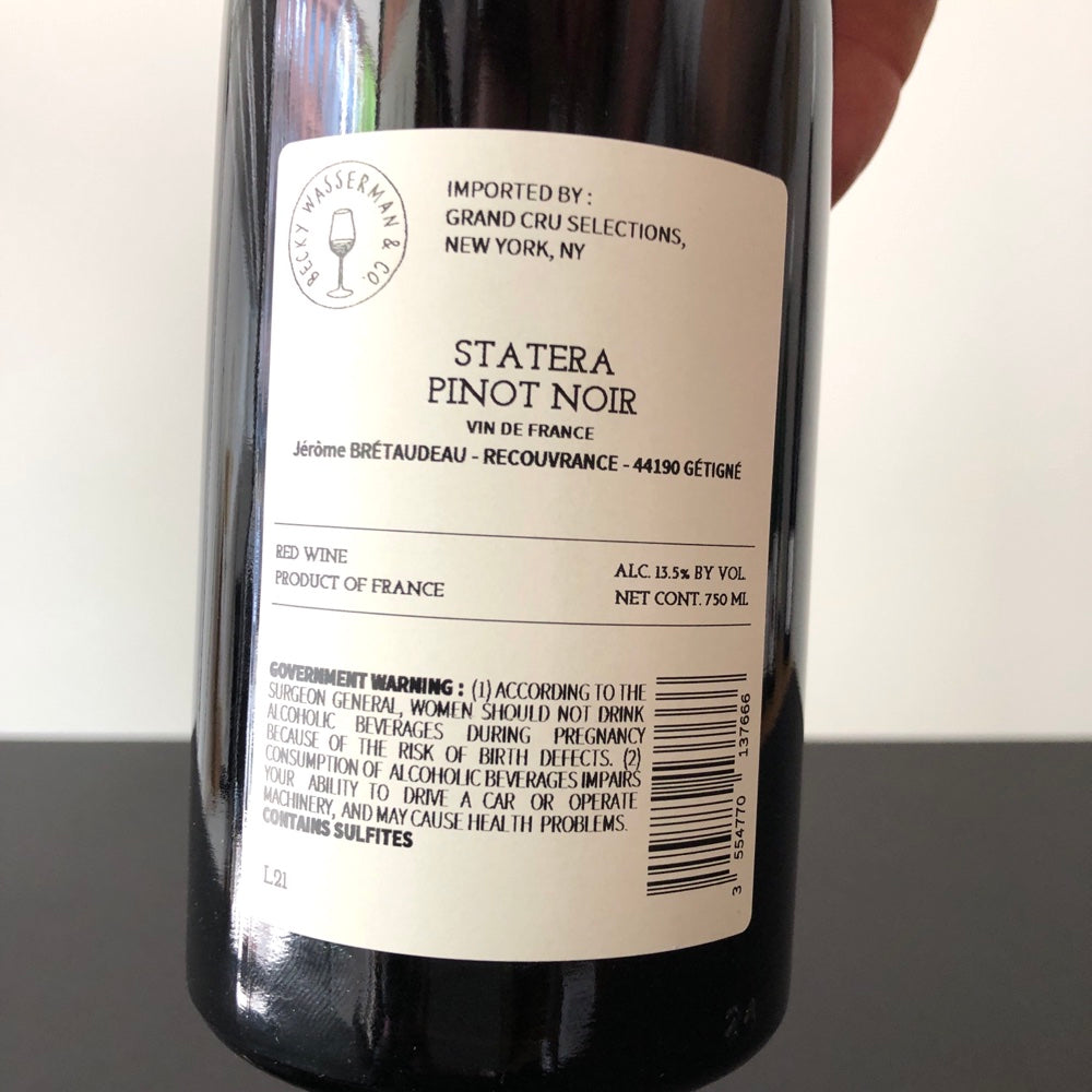 2021 Domaine de Belle Vue (Bretaudeau) 'Statera' Pinot Noir, IGP Val de Loire, France