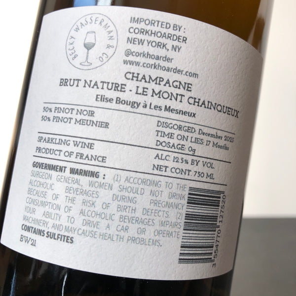 2021 Elise Bougy Le Mont Chainqueux Blanc de Noirs Premier Cru, Champagne, France