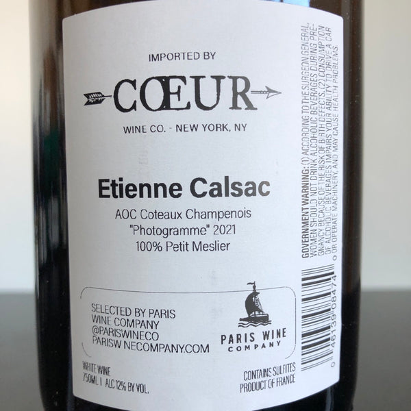 2021 Etienne Calsac Coteaux Champenois 'Photogramme', Champagne, France