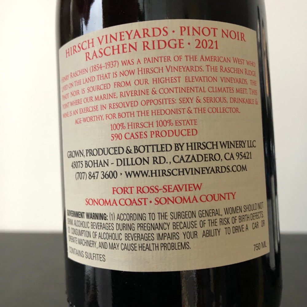 2021 Hirsch Vineyards 'Raschen Ridge' Pinot Noir Sonoma Coast, USA