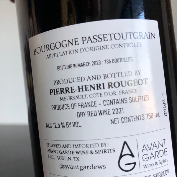 2021 Pierre-Henri Rougeot Bourgogne Passetoutgrains Burgundy, France Mon Plaisir, Burgundy, France