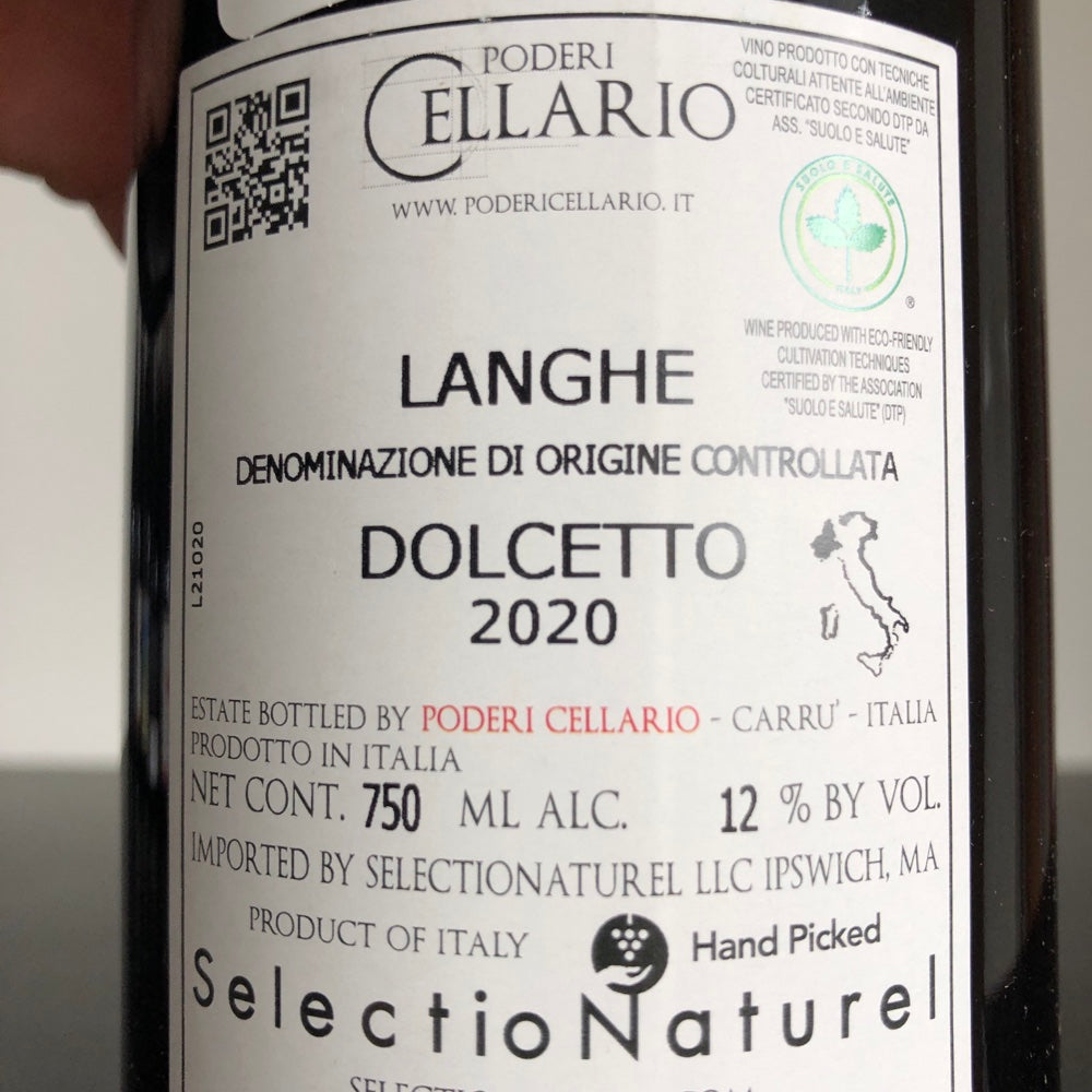 2020 Poderi Cellario Langhe Dolcetto 'Duzat', Piedmont, Italy