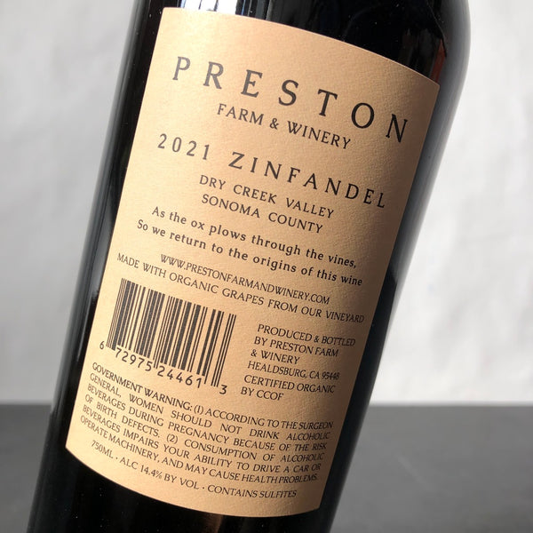 2021 Preston Farm Zinfandel, Dry Creek Valley, California, USA