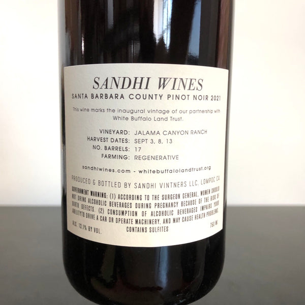 2021 Sandhi Pinot Noir 'White Buffalo Land Trust', Santa Barbara County, USA