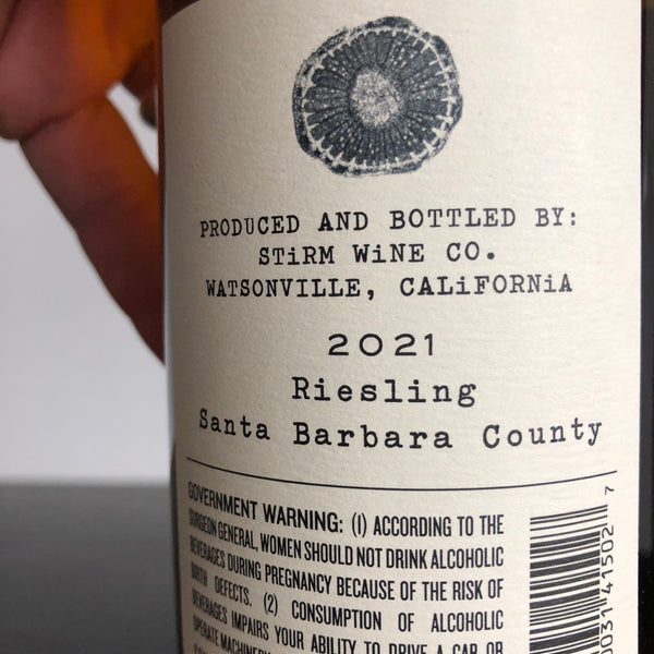 2021 Stirm Wine Co. 'Eoolian' Kick-On Vineyard Riesling, Santa Barbara County, USA
