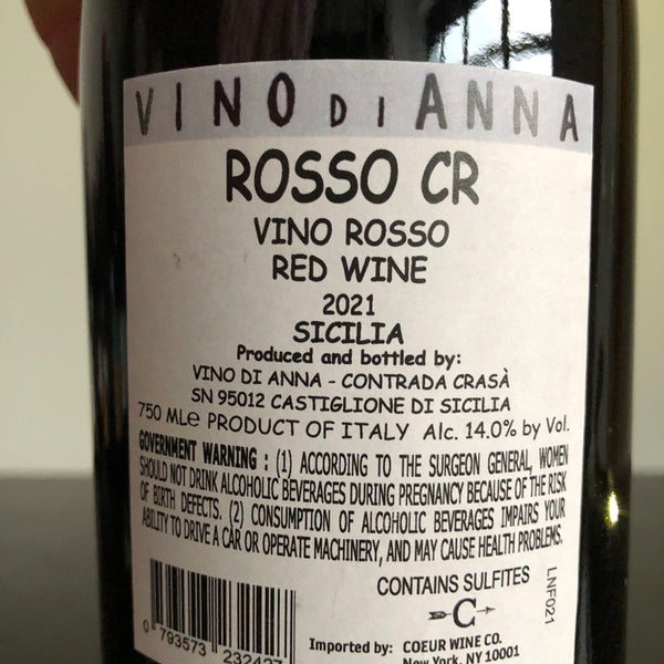 2021 Vino di Anna Rosso ‘CR’  Sicily, Italy