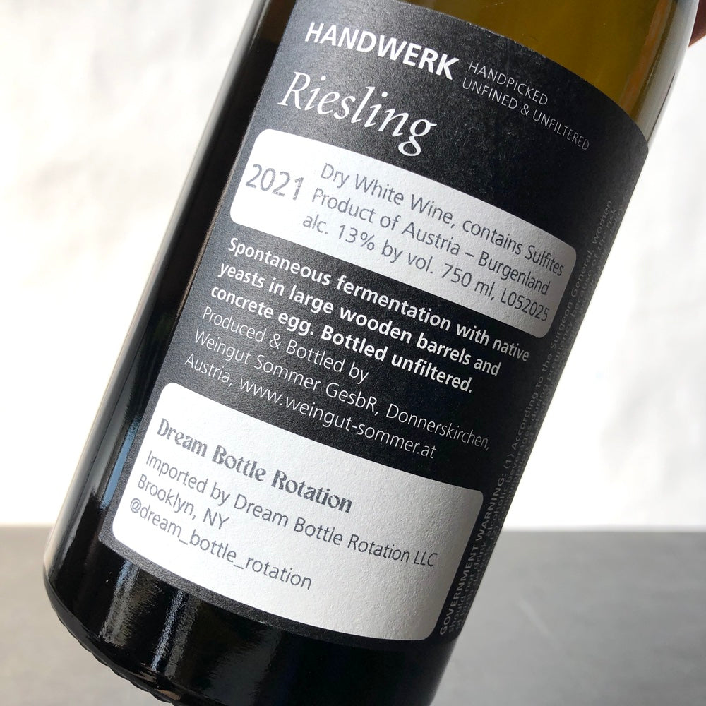 2021 Weingut Sommer 'Handwerk' Riesling, Burgenland, Austria