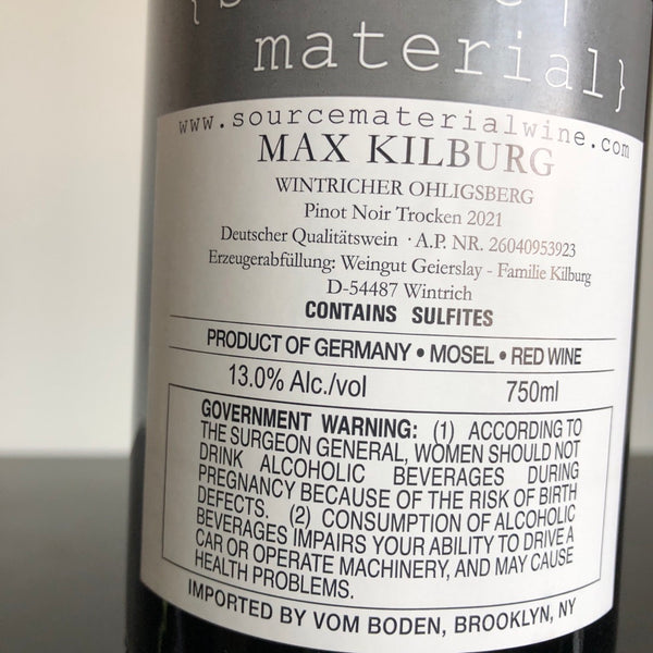 2021 Max Kilburg Ohligsberg Pinot Noir, Mosel, Germany