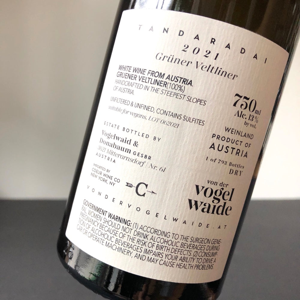 2021 von der Vogelwaide Gruner Veltliner 'Tandaradai', Wachau, Austria