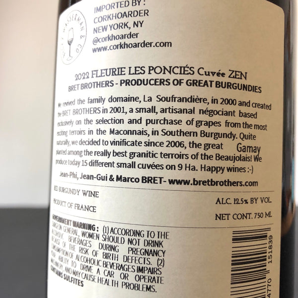 2022 Bret Brothers Fleurie Climat Les Poncies 'Zen', Beaujolais, France