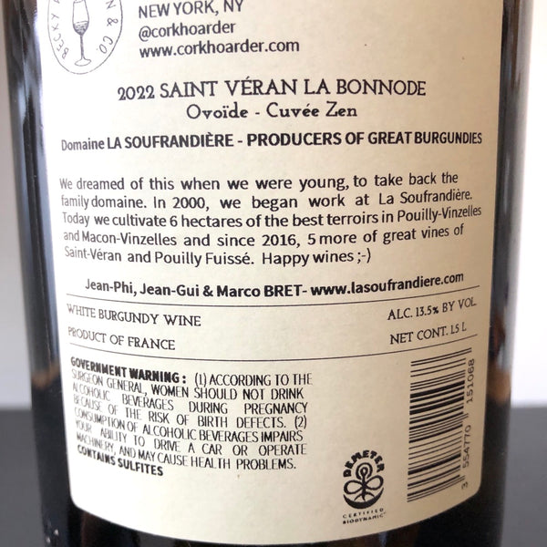 2022 La Soufrandiere Saint-Veran Climat 'La Bonnode Oviode' Zen, Maconnais, France Magnum (1.5 L)