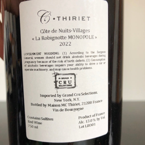 2022 Camille Thiriet Cote de Nuits-Villages 'La Robignotte', Burgundy, France