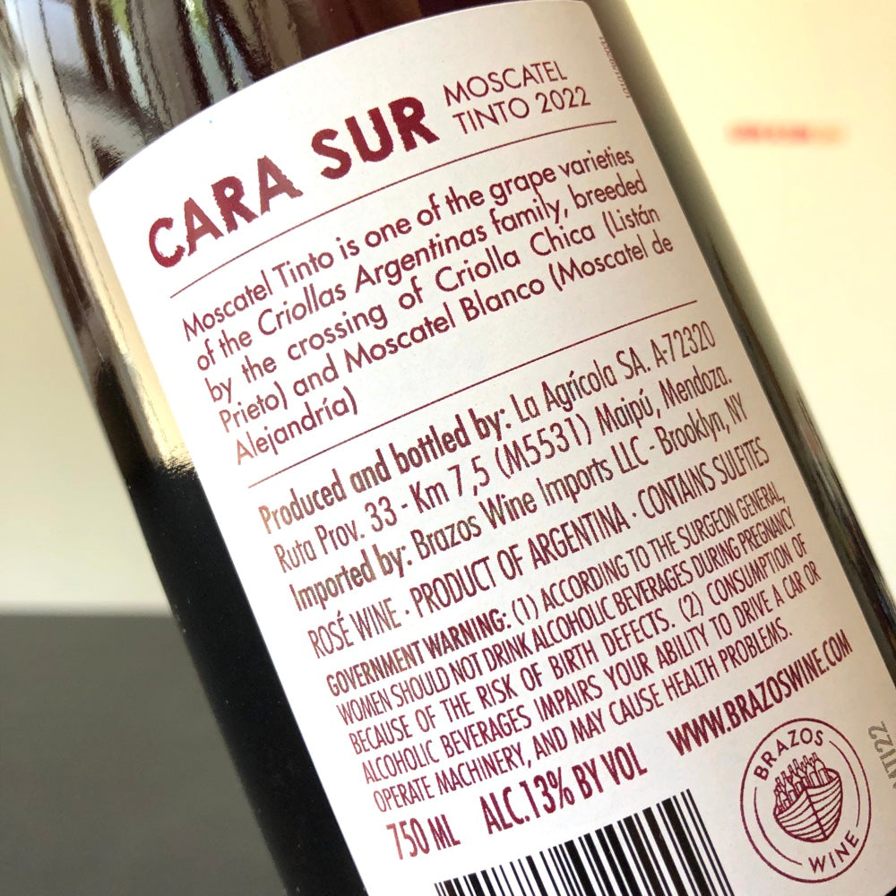 2022 Cara Sur Moscatel Tinto, Barreal, Argentina