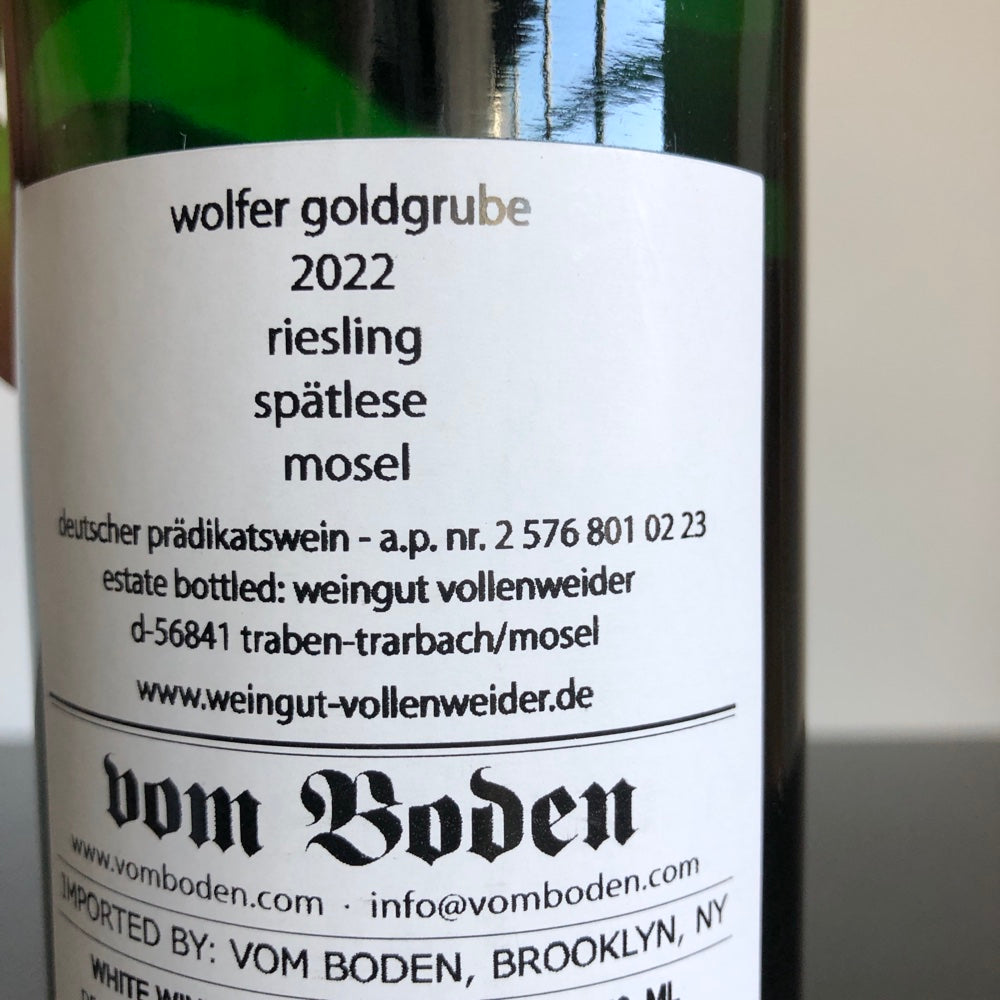 2022 Daniel Vollenweider Riesling Wolfer Goldgrube Spatlese Feinherb AP 2, Mosel, Germany