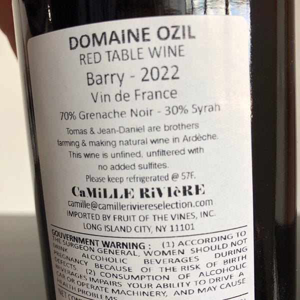 2022 Domaine Ozil, Vin de France 'Barry', Rhone Valley