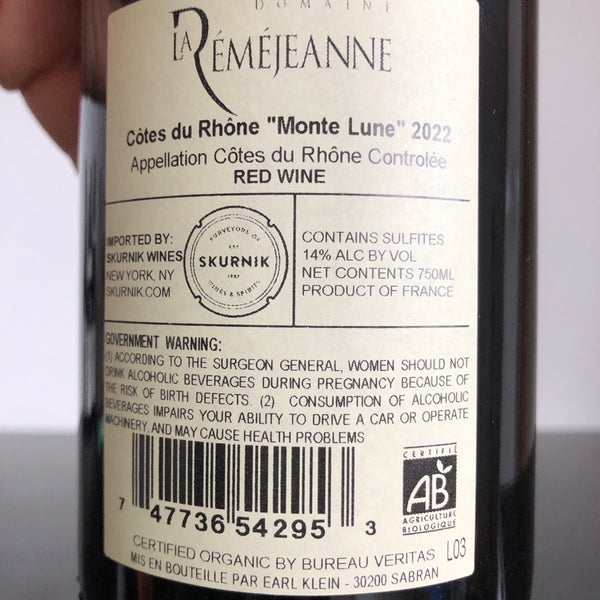 2022 Domaine la Remejeanne Cotes du Rhone 'Monte Lune', France