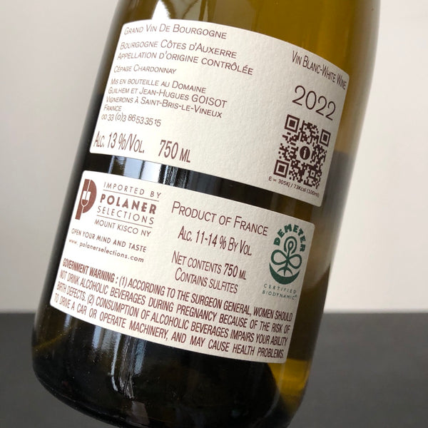 2022 Guilhem & Jean-Hugues Goisot, Bourgogne Cotes d'Auxerre Blanc, Burgundy, France