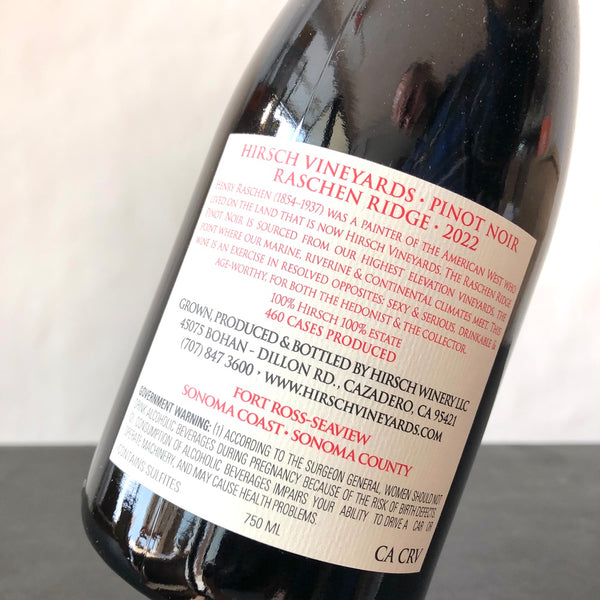 2022 Hirsch Vineyards 'Raschen Ridge' Pinot Noir Sonoma Coast, USA