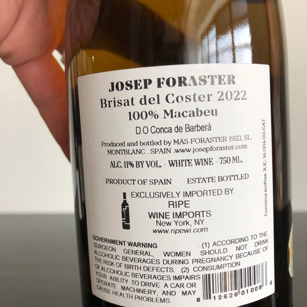 2022 Mas Foraster 'Josep Foraster' Brisat del Coster Macabeu Conca de Barbera, Spain