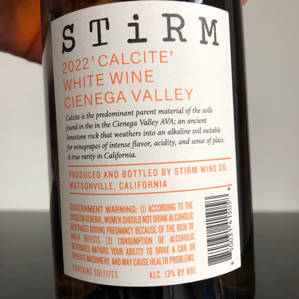 2022 Stirm Wine Co. 'Calcite' White Table Wine, Cienega Valley, USA