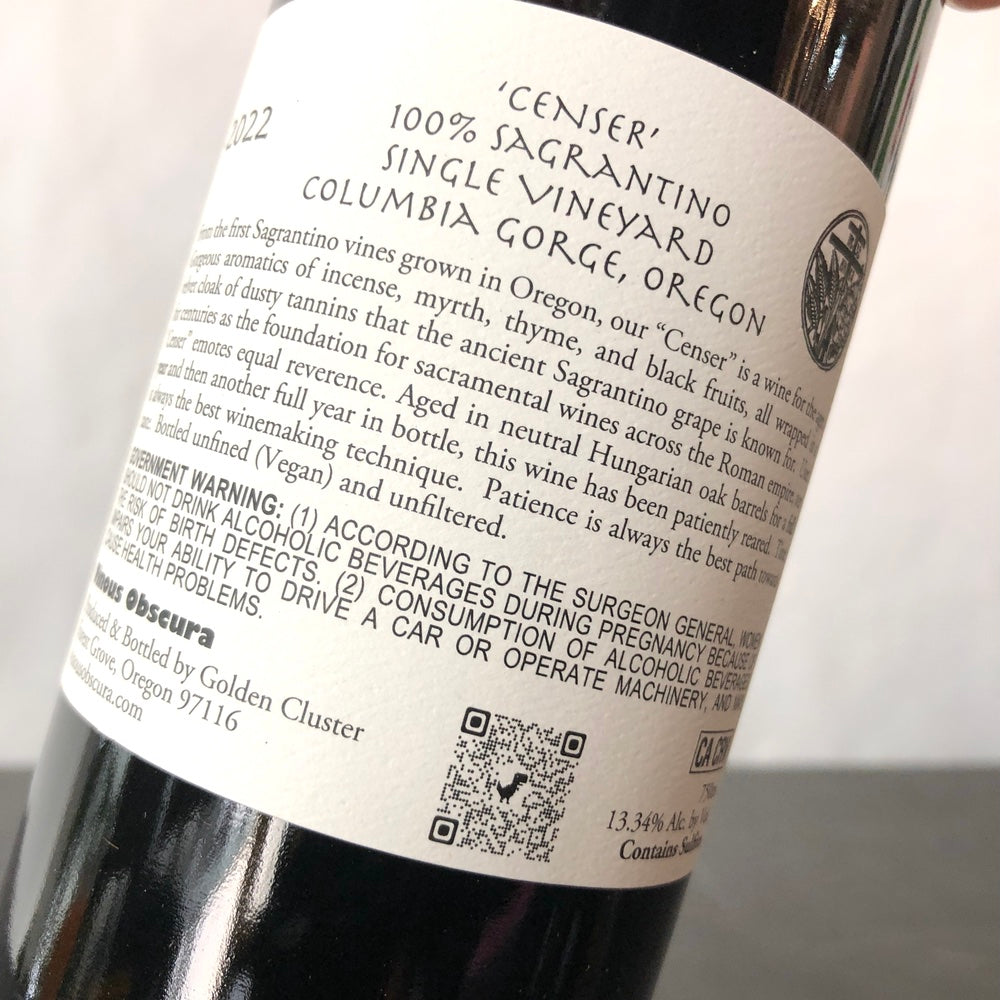 2022 Vinous Obscura 'Censer' Sagrantino, Columbia Gorge, Oregon, USA