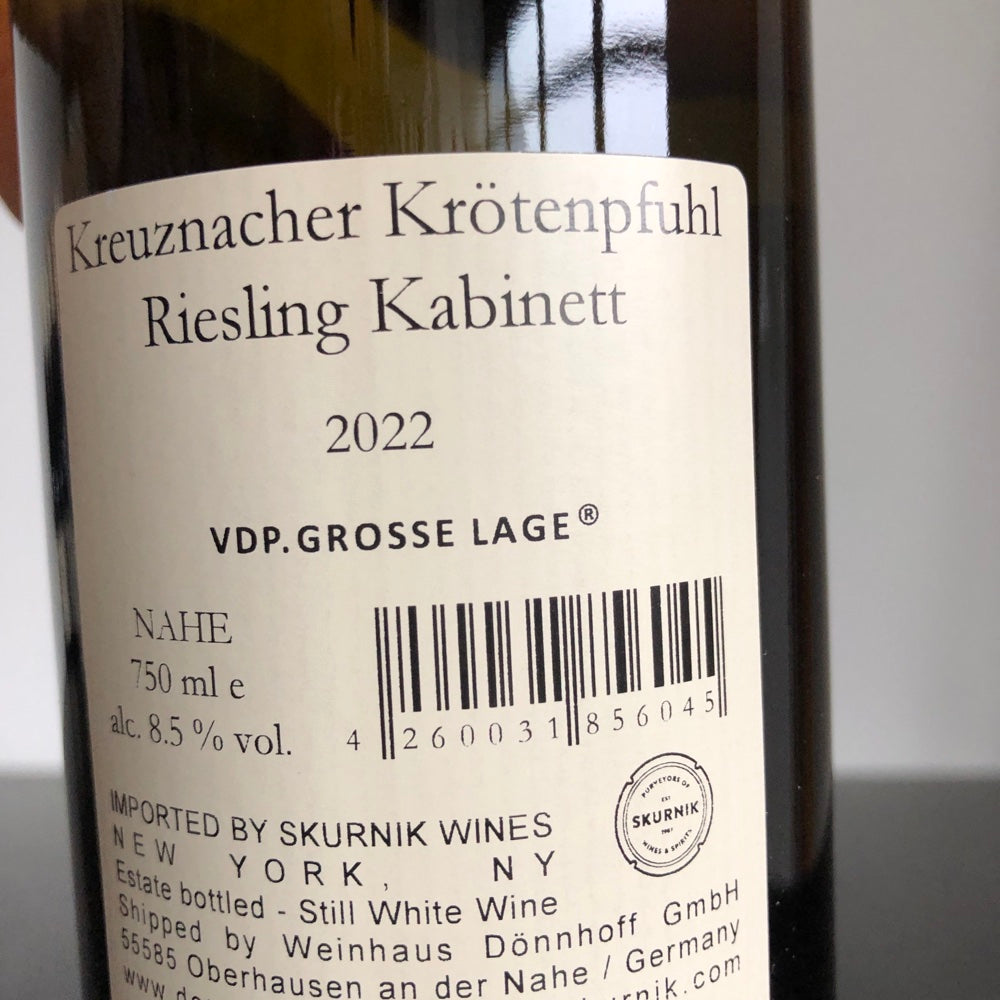 2022 Weingut Donnhoff Kreuznacher Krotenpfuhl Riesling Kabinett, Nahe, Germany