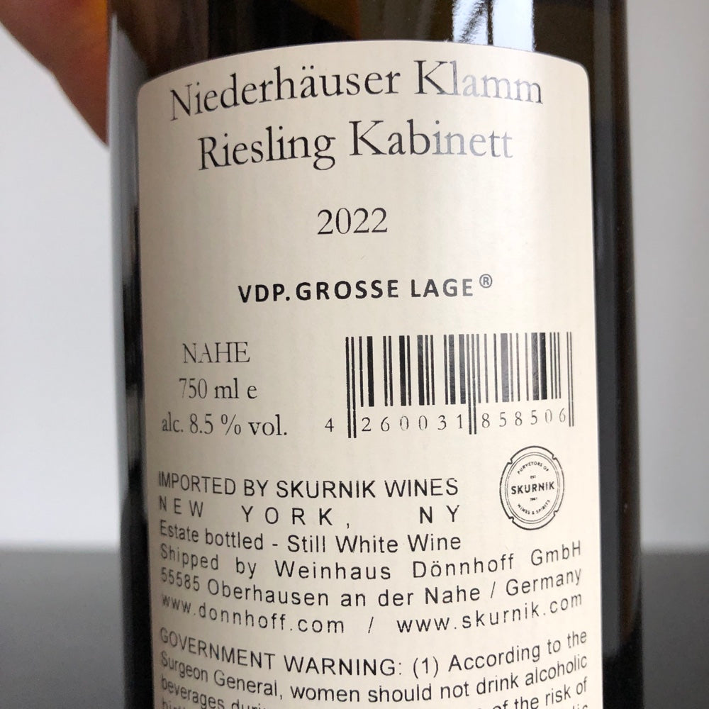 2022 Weingut Donnhoff Niederhauser Klamm Riesling Kabinett Nahe, Germany