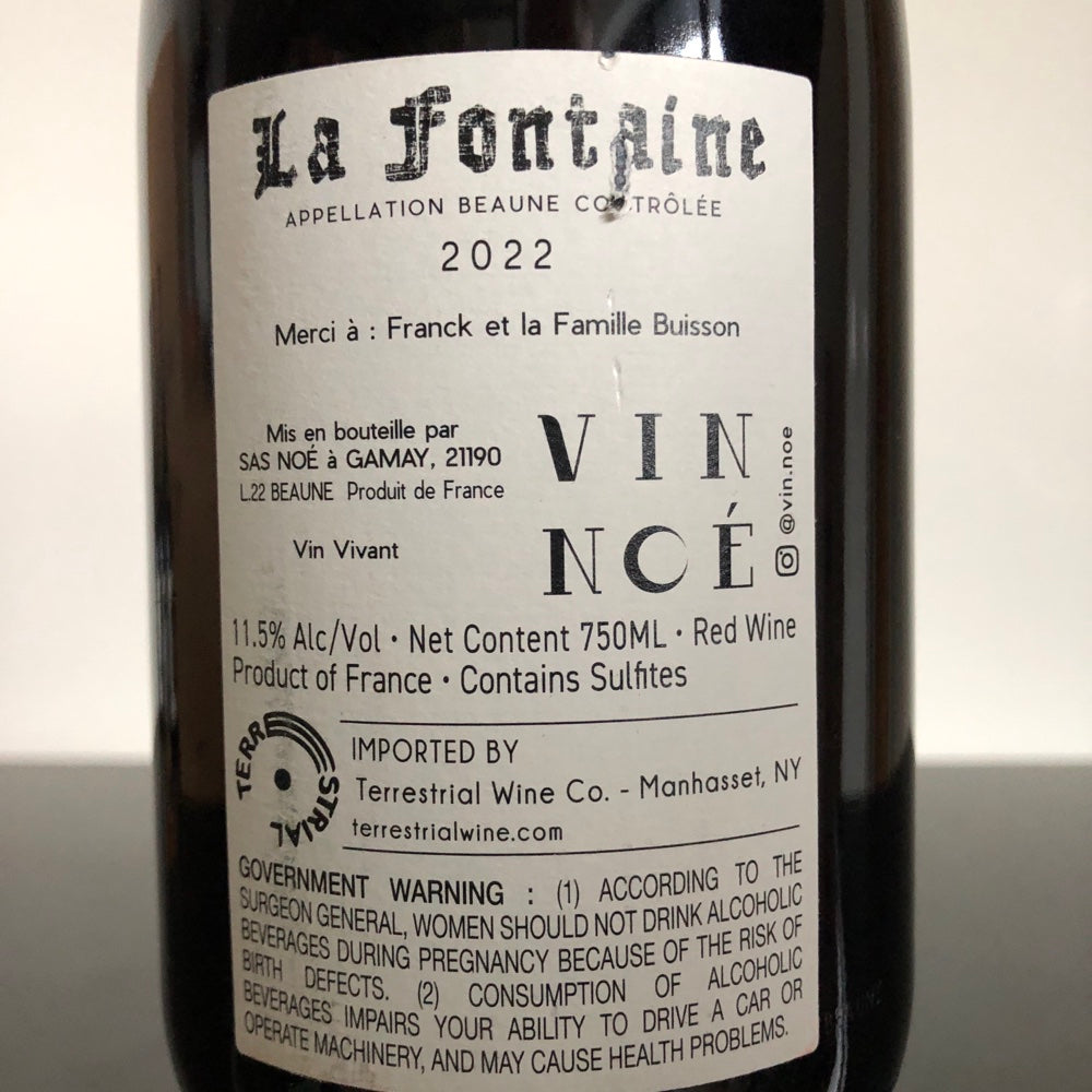 2022 Vin Noe 'La Fontaine" Beaune Rouge, France