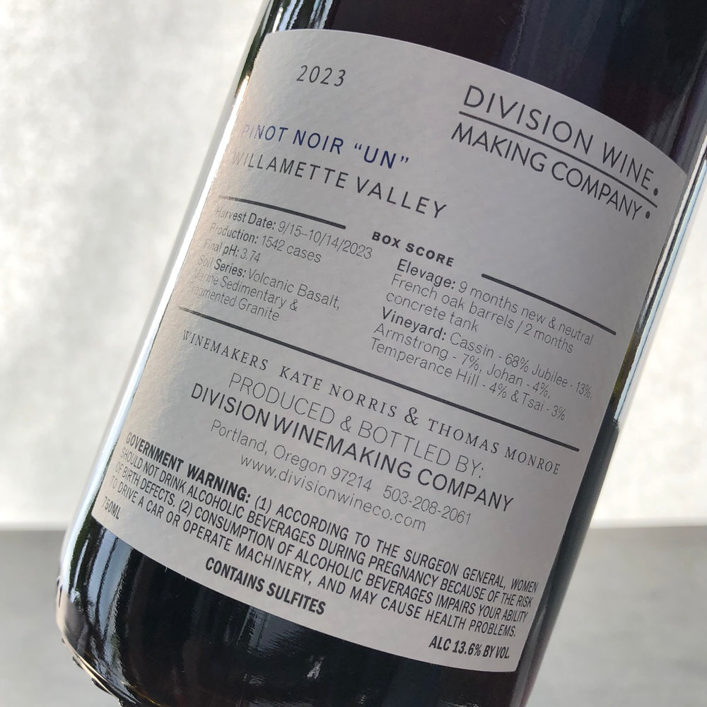 2023 Division Winemaking Company, Pinot Noir Un Willamette Valley, Oregon