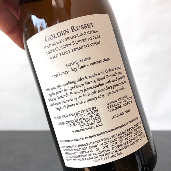 2023  Eve's Cidery  'Golden Russet' Dry Sparkling Cider, New York