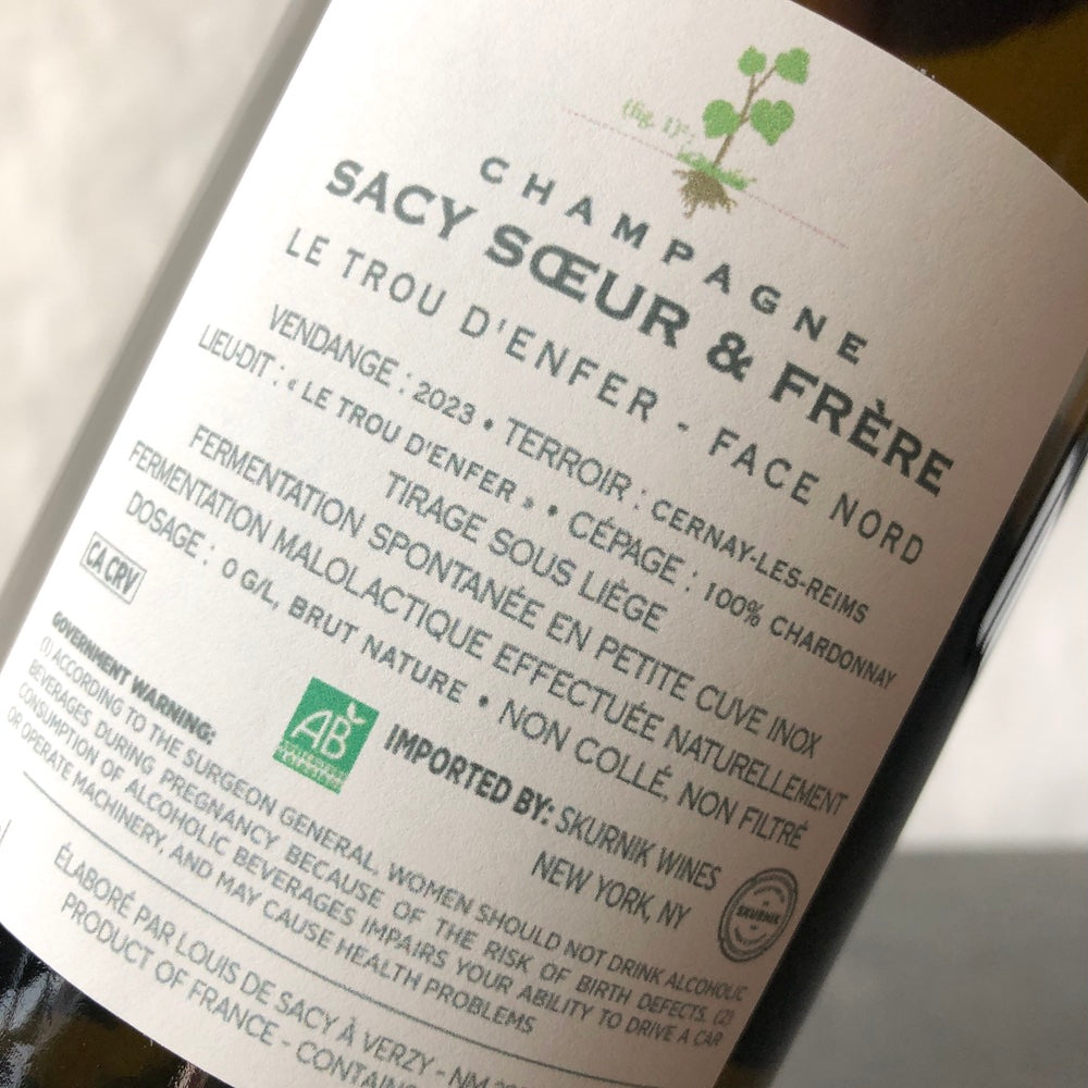 2023 Sacy Soeur et Frere 'Lieu Dit Le Trou d'Enfer' Blanc de Blancs Brut Nature Champagne France