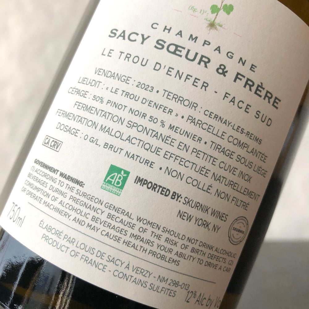 2023 Sacy Soeur et Frere 'Lieu Dit Le Trou d'Enfer' Blanc de Noirs Brut Nature Champagne France