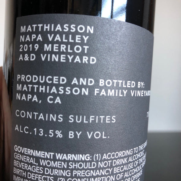 2019 Matthiasson Merlot, Ashes & Diamonds Vineyard, Napa Valley