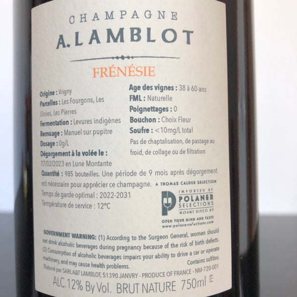 A. Lamblot 'Frenesie Meunier' [2019] Brut Nature Champagne, France NV