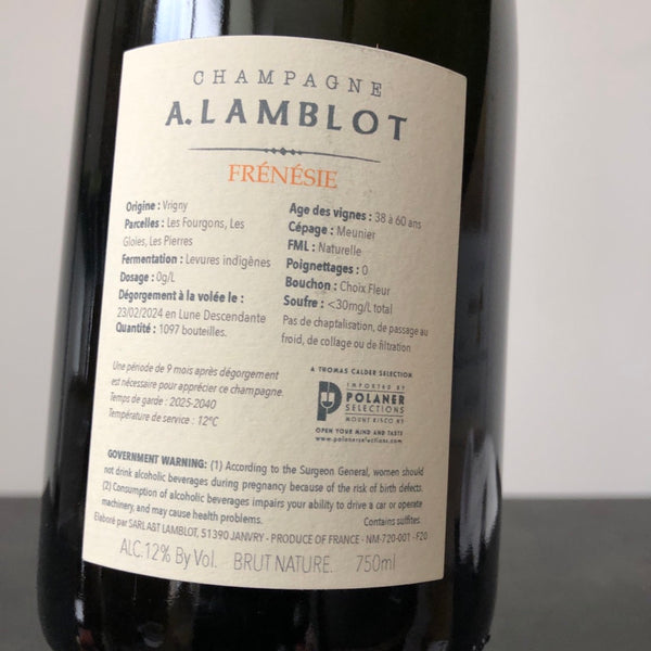 A. Lamblot 'Frenesie Meunier' [2020] Brut Nature Champagne, France NV