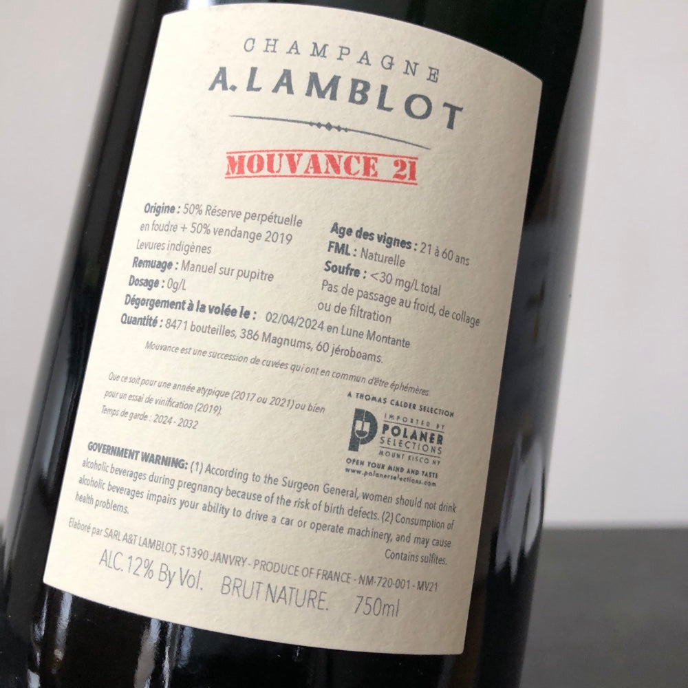 A. Lamblot 'Mouvance' Brut Nature [2021] Champagne, France