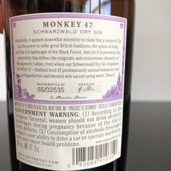 Black Forest Distillers Monkey 47 Schwarzwald Dry Gin, Germany 375ml