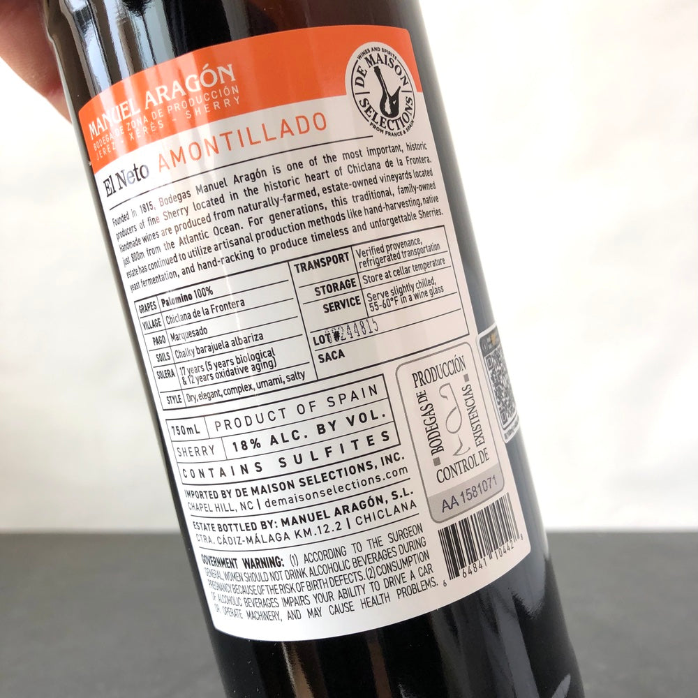 Bodega Manuel Aragon  'El Neto' Amontillado Sherry, Andalucia, Spain