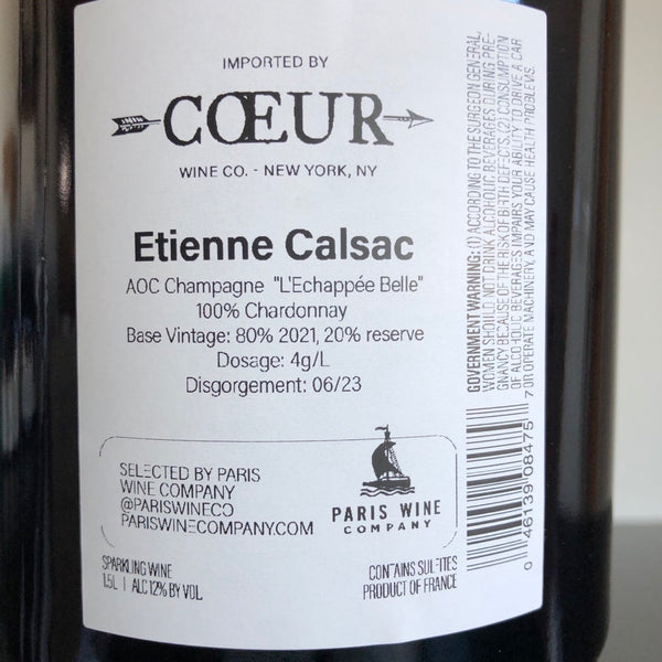 Etienne Calsac L'Echapee Belle Blanc de Blancs Extra-Brut 1.5L Magnum, Champagne, France