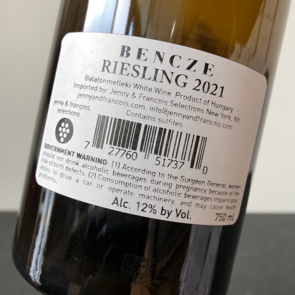 2021 Bencze Riesling, Balatonmelleki, Hungary