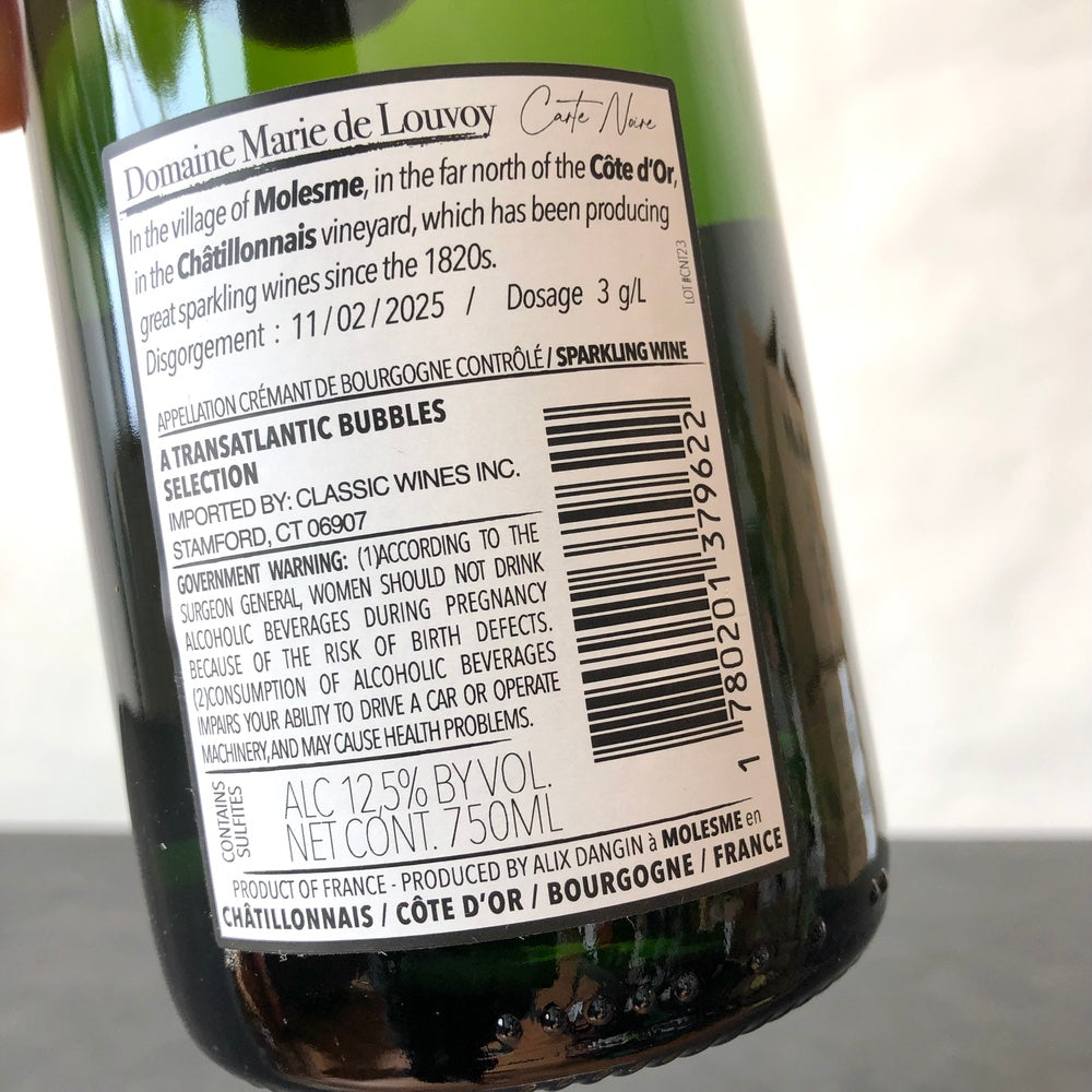 Marie de Louvoy Cremant de Bourgogne Carte Noire Extra Brut, Burgundy, France (NV)