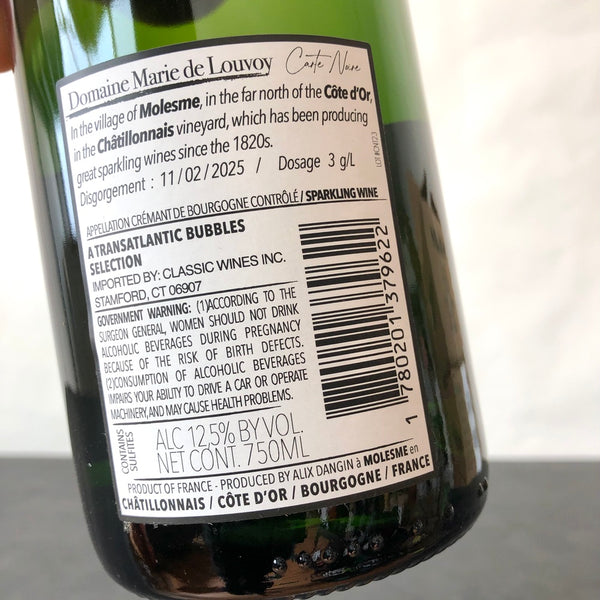 Marie de Louvoy Cremant de Bourgogne Carte Noire Extra Brut, Burgundy, France (NV)