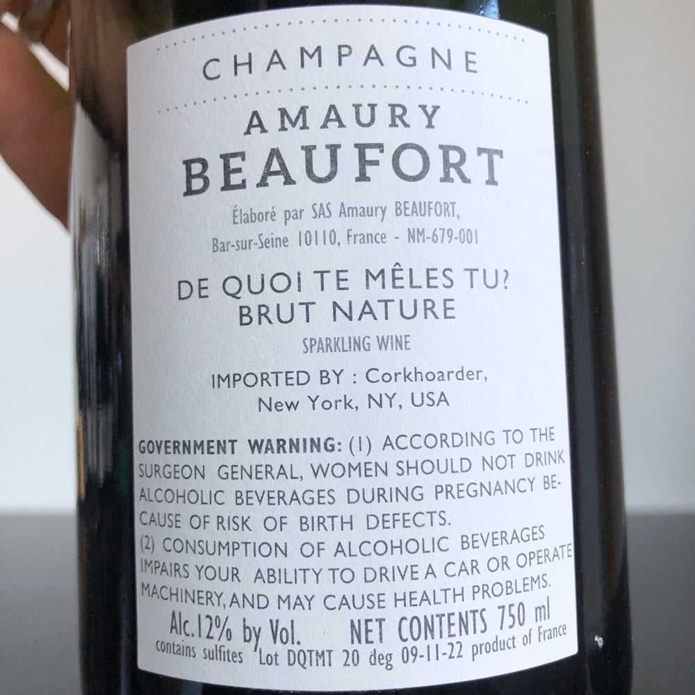 NV Amaury Beaufort De Quoi Te Meles Tu? Brut Nature, Champagne, France