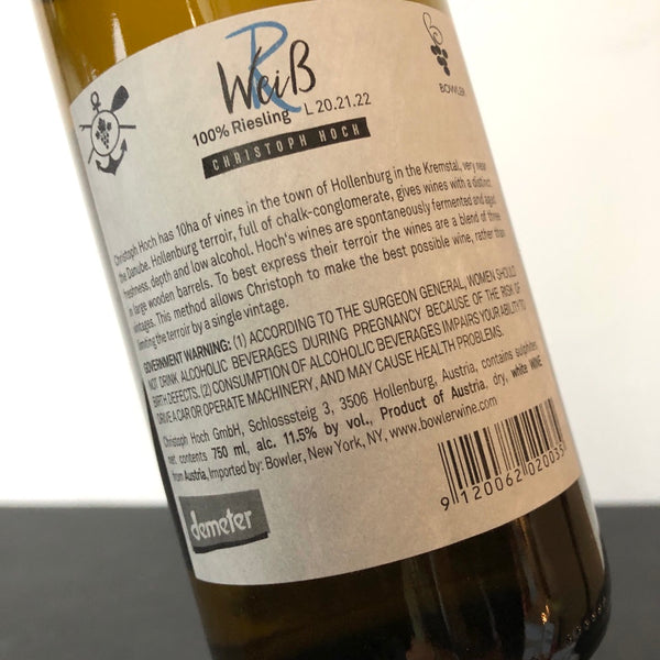 NV Christoph Hoch Weiss R (Hollenburger Riesling), Niederosterreich, Austria