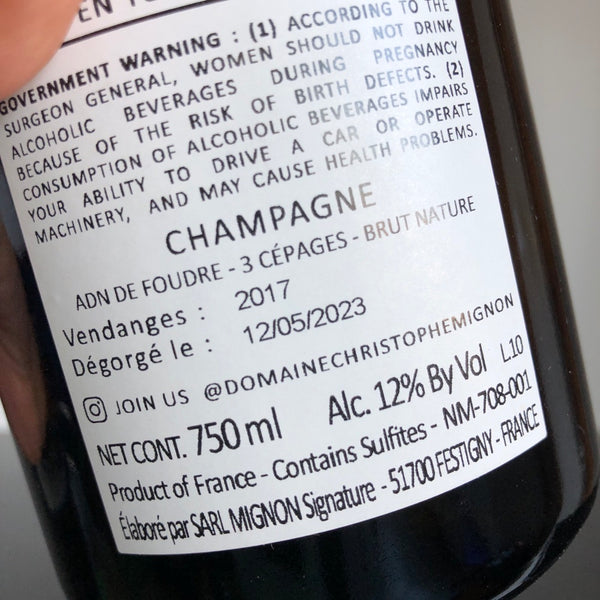 Christophe Mignon ADN de Foudre 3 Cepages Brut Nature (2017), Champagne, France