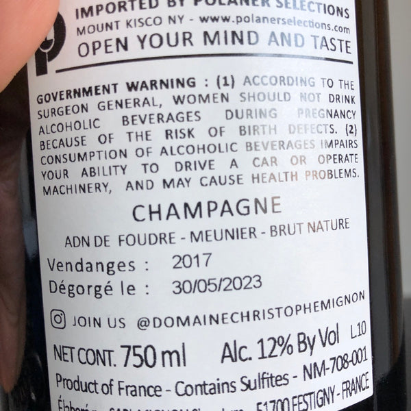 NV Christophe Mignon ADN de Foudre Meunier Brut Nature, Champagne, France (2017)