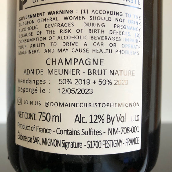 NV Christophe Mignon ADN de Meunier Brut Nature (2019/2020), Champagne, France